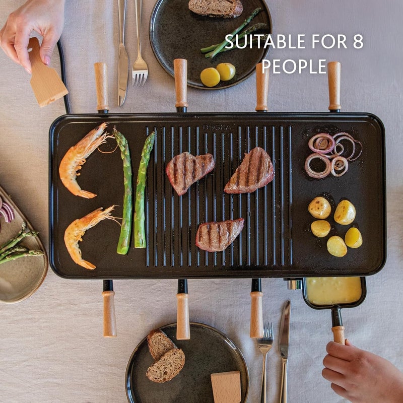 BOSKA Raclette Grill Party – Electric Raclette Machine, Raclette Table Grill – Raclette grill for 8 persons - PFAS-Free Ceramic Plate – Reversible Aluminum Griddle - Image 4